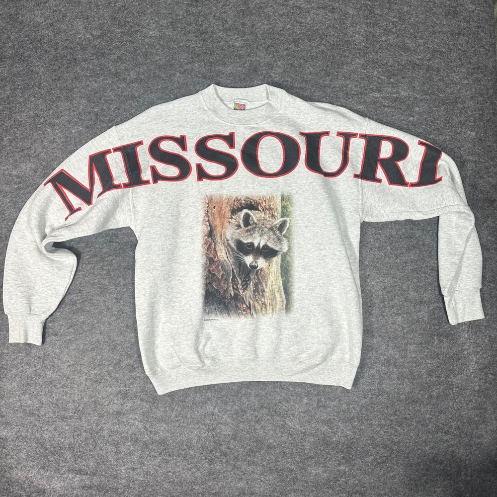 Vintage Wrap Around Missouri Raccoon‎ Vtg Sweatshirt Men's Large